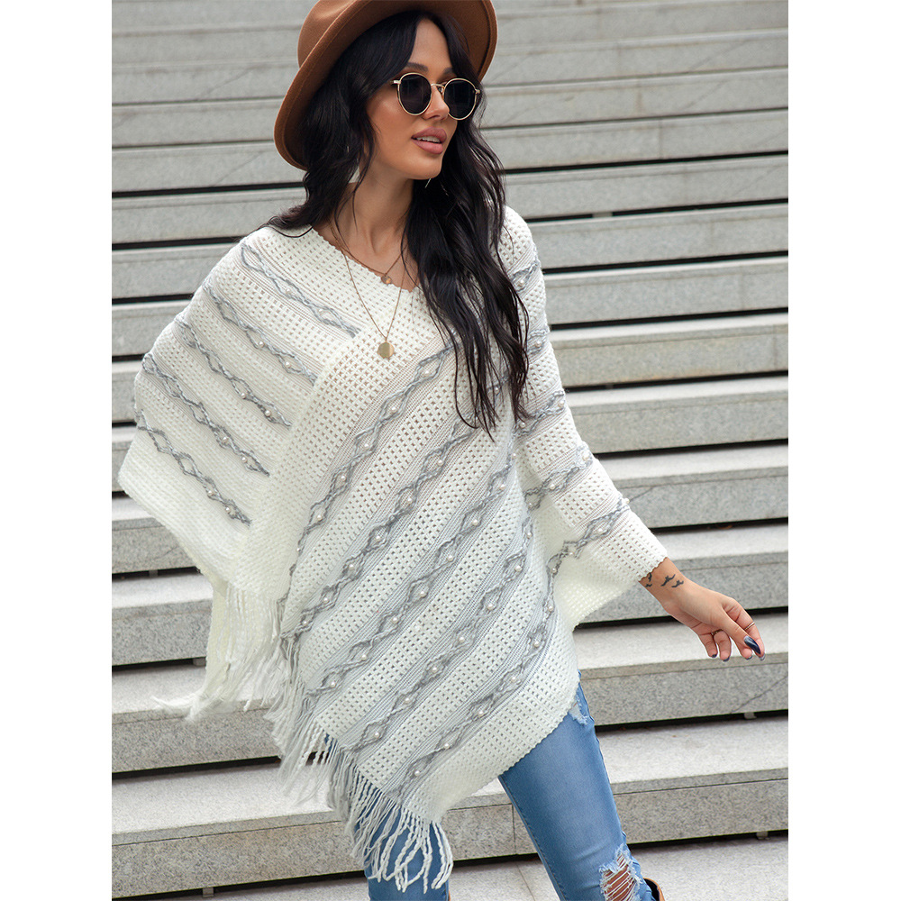 autumn and winter new V-neck bat sleeve tassel sweater NSSA26488