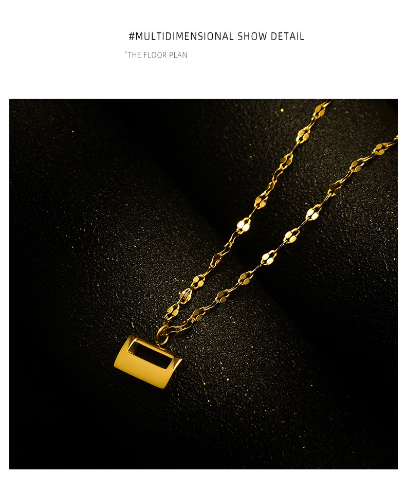 Fashion Gold Lock Pendant Geometric Titanium Steel Necklace For Women Wholesale display picture 4