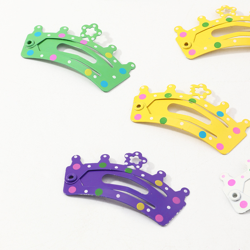 New Korean Children's Crown Metal Spray Paint Bangs Hairpin display picture 5