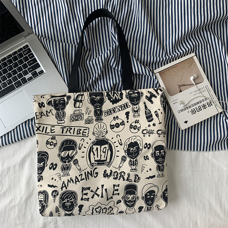 Bolsa de lona de hombro de las mujeres de gran capacidad japonesa Harajuku ulzzang estudiante universitario mochila yoga viaje bolsa de compras ins image 5