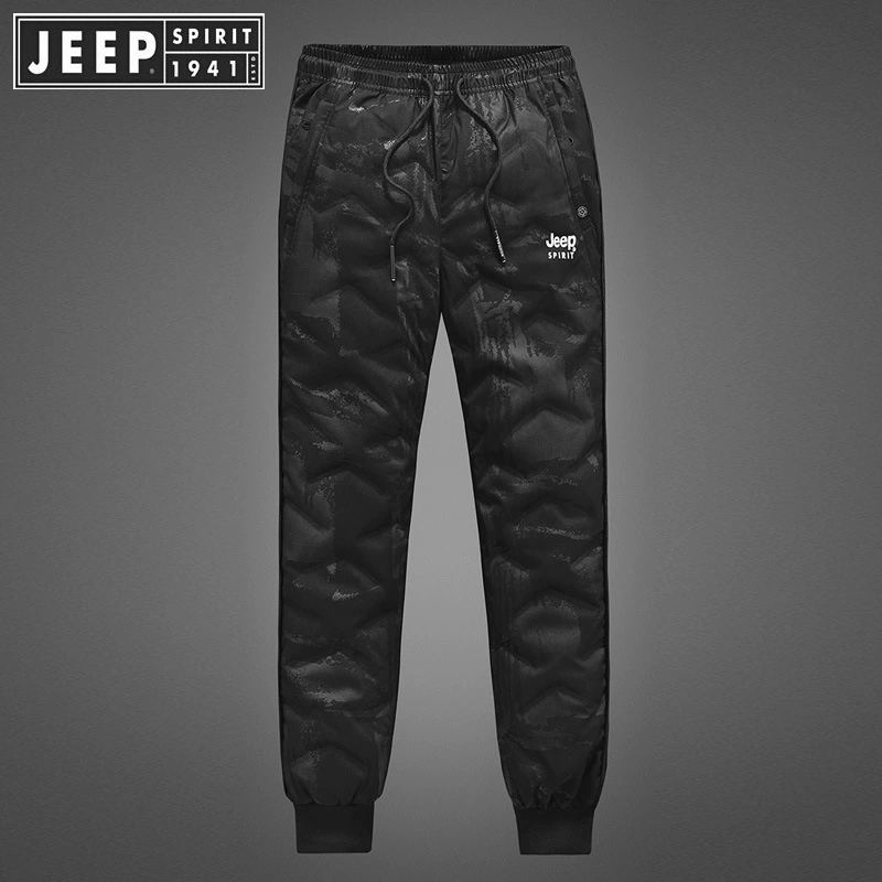 JEEP мужские зимние новые пуховые брюки мужские повседневные утолщенные теплые белые длинные брюки больших размеров на утином пуху с завязками на щиколотках 2010