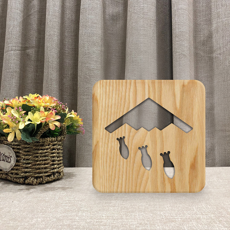 创意家居日用小百货 实木镂空雕刻3D小夜灯 卧室LED台灯FS-T1965W