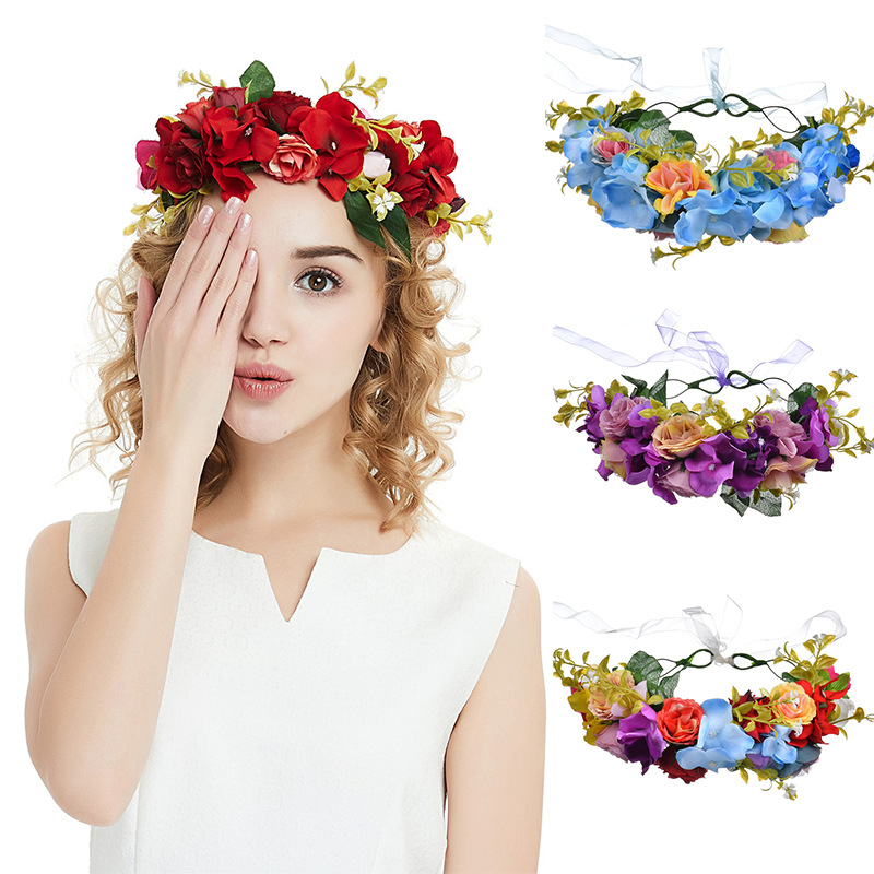 AliExpress new pattern Best Sellers Christmas Headdress Bright red rose Flower Hair hoop bride Garland Hair band wholesale