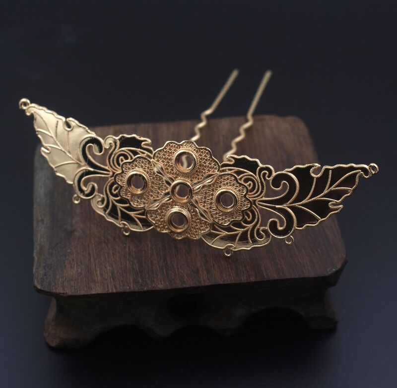 Shangjia cast copper lace flower leaves big hair crown phoenix crown hairpin hair crown main body handmade diy