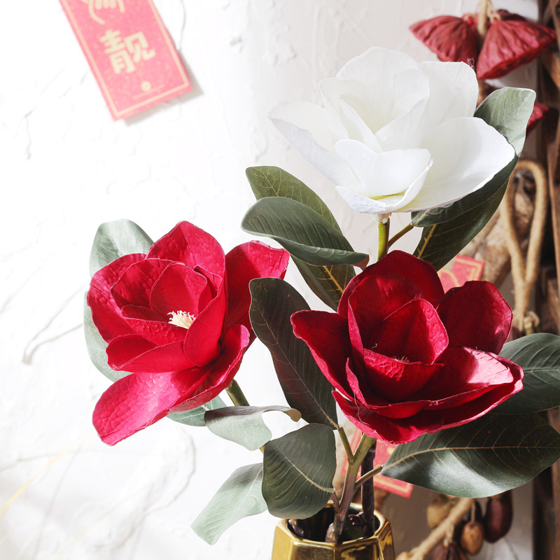【山树】木棉花大玉兰 春节装饰花红色仿真植物果实装饰摆件花艺