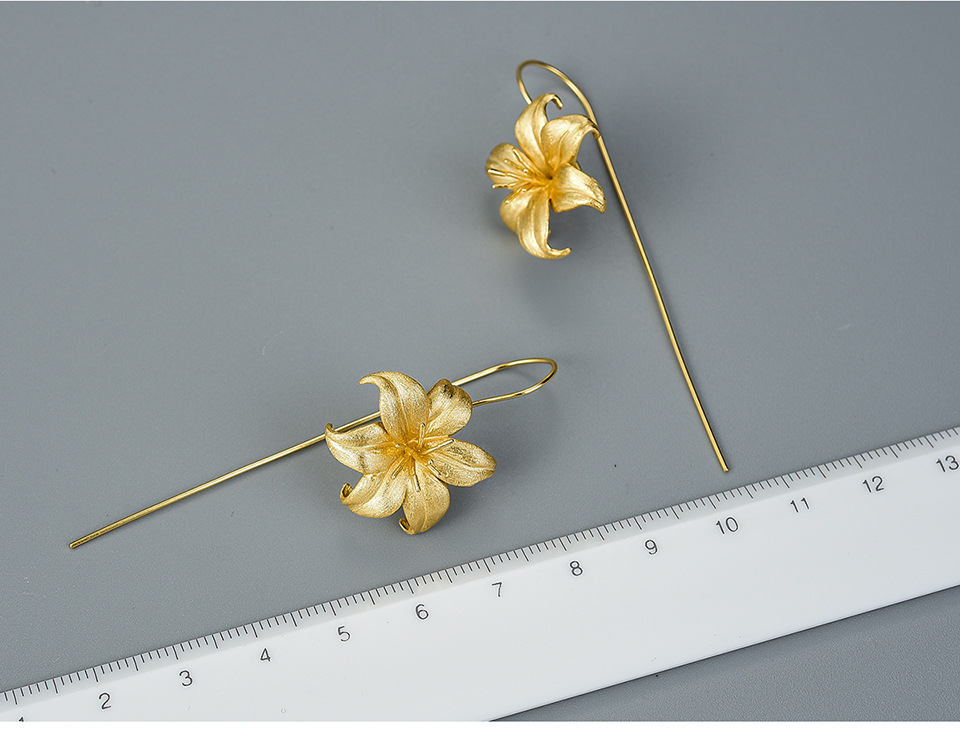 18K Gold Plated, Silver Plated Plating Material Drop Earrings Classification 1 Pair 925 Sterling Silver Flower Drop Earrings