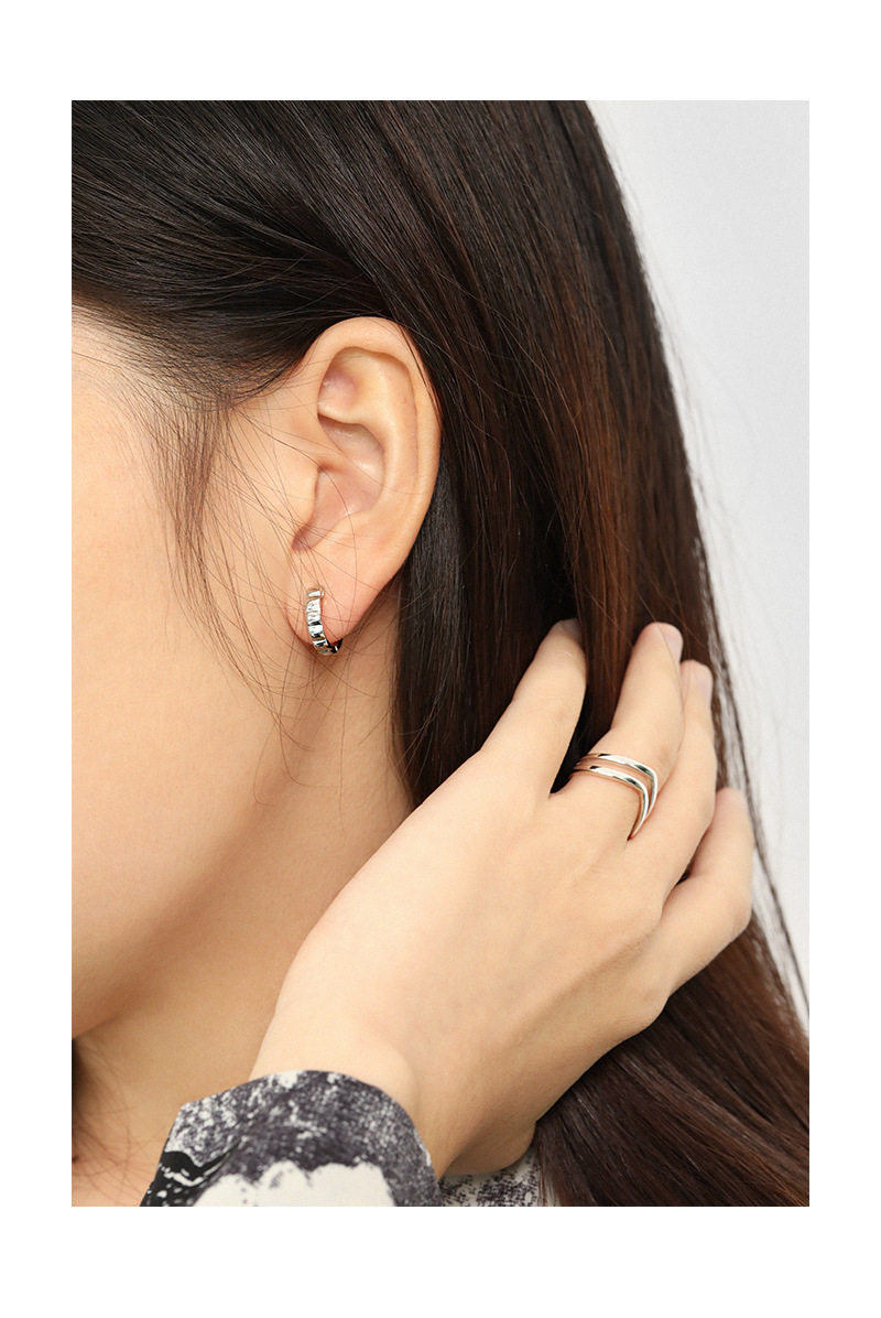 Platinum Plated Plating Material 071 Korean Version Of Minimalist Chocolate Plaid S925 Sterling Silver Earrings