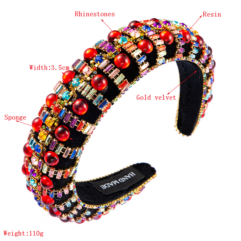 Europäisches Und Amerikanisches Za Gleiche Haarschmuck Barock Retro Farbe Strass Schwamm Stirnband Frauen Gold Samt Voll Diamant Haarschmuck display picture 1