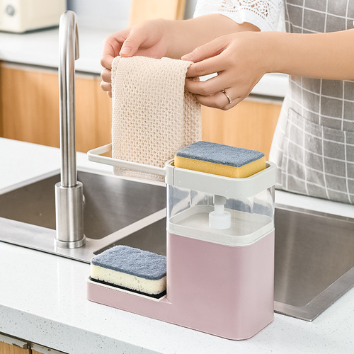 洗洁精按压自动出液盒厨房带毛巾杆水槽置物架可沥水多功能收纳