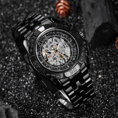 Gold color men's fully automatic mechanical watch fashion spiral hot sale bilateral press buckle alloy pointer wholesale