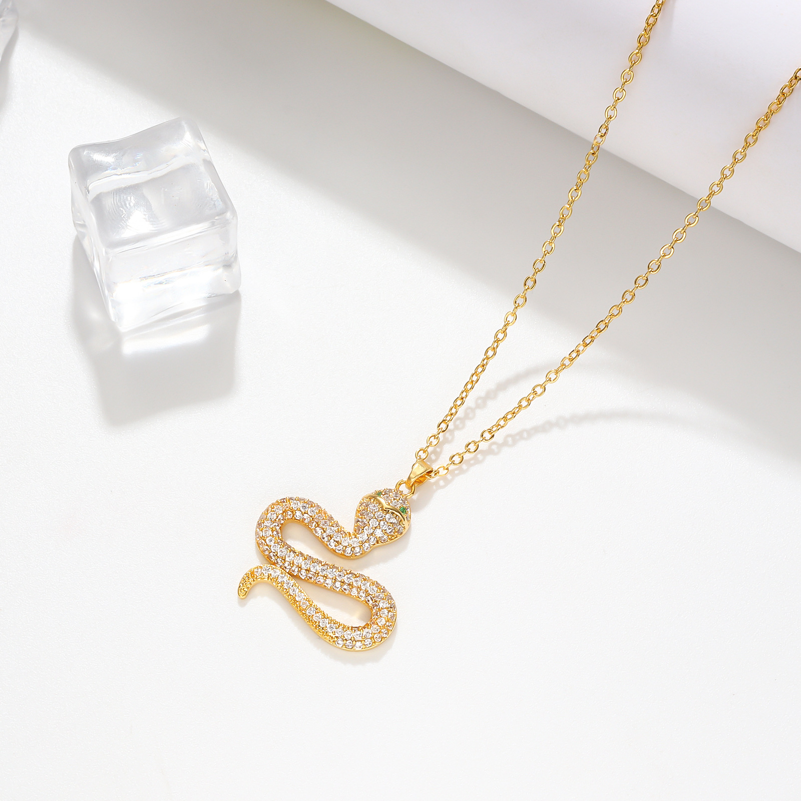 Personality Snake Pendant Gold-plated Real Gold Micro-inlaid Zircon Jewelry Necklace display picture 3