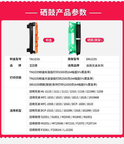Applies to Brother TN1035 1618W Toner Cartridge HL1208 LJ2206 1818