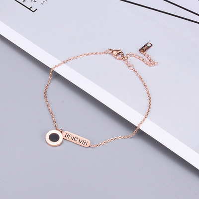 Y07S07腳鏈玫瑰金黑面钛鋼時尚歐美腳鏈歐美風色女新品