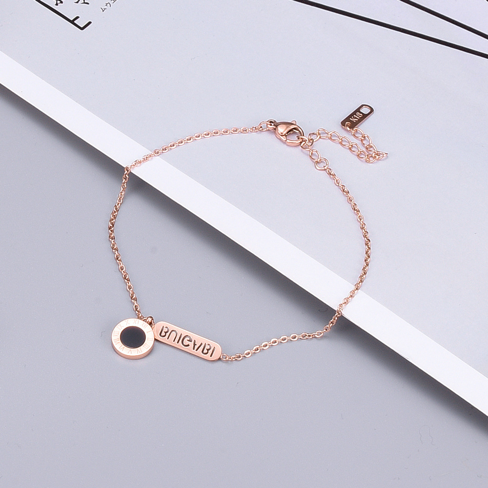 Y07S07腳鏈玫瑰金黑面钛鋼時尚歐美腳鏈歐美風色女新品