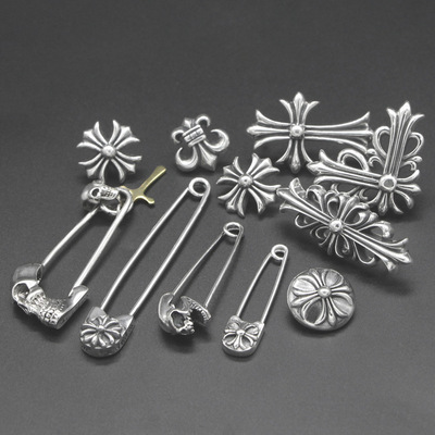 s925 Sterling Silver Crosswise Skull Brooch Pin men and women personality clothing Jewelry Brooch Button