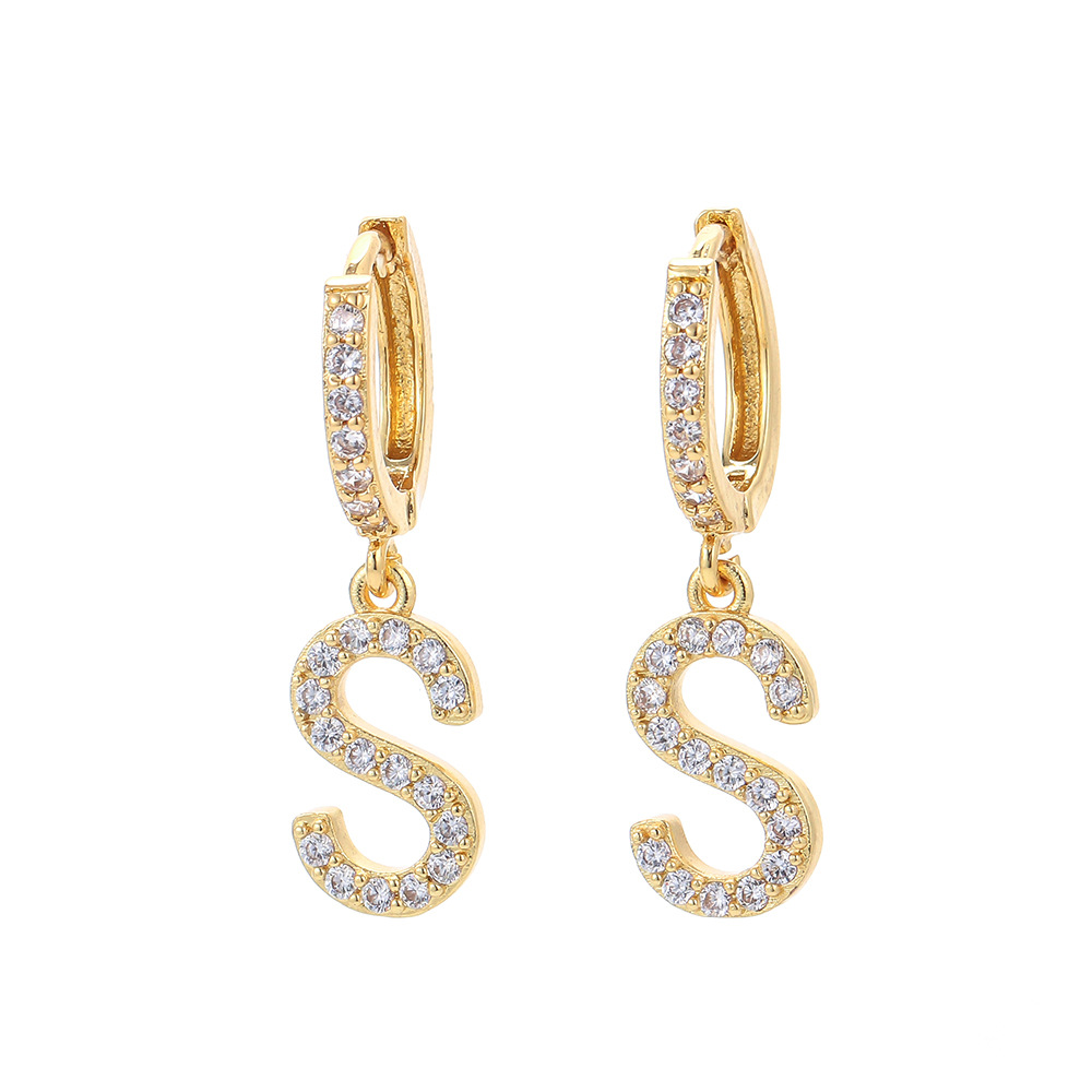 4g Weight Zircon Inlay Material Earrings Classification Anniversary, Business, Wedding, Travel, Birthday Occasion Copper Material Letter Pattern Women'S Gender Inlaid Zircon Design Gold, Silver Color Fashion Letter Single Large Size Earrings 8
