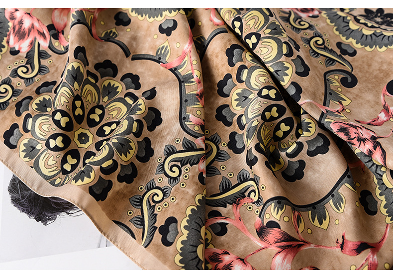 Retro Square Fashion Flower Silk Scarf display picture 7