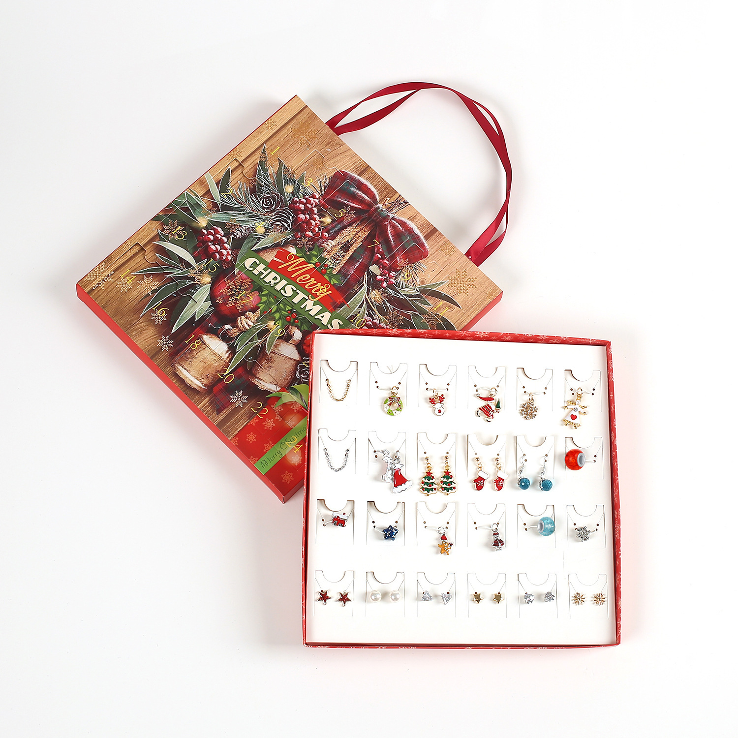 Unisex New Christmas jewelry gift countdown calendar advent necklace blind box earrings hand held gift box blind box_voghion.com