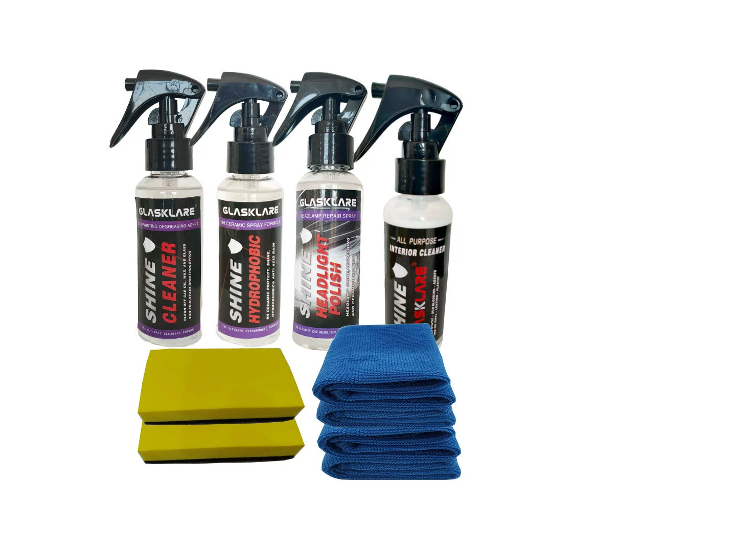 Обезжиривающее средство для стеклянных костюмов + Нанокристаллическое покрытие 9H + средство для ремонта фар + покрытие салона автомобиля