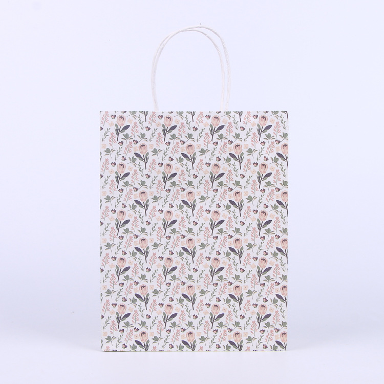 厂家定制花色花边图案纸袋装饰小饰品竖款纸袋子定做印花朵手提袋