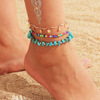 Retro woven turquoise beaded bracelet handmade, ankle bracelet, European style, boho style