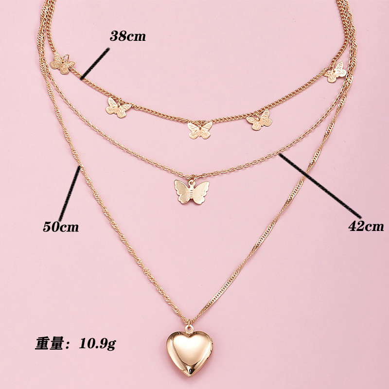 Butterfly Love Heart Pendant Multilayer Women's Necklace display picture 3