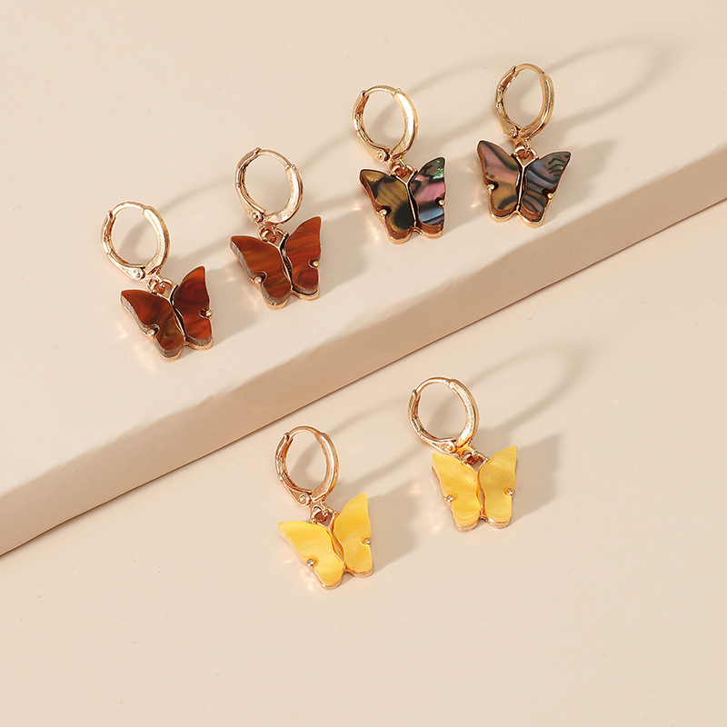 Fashion All-match Combination Korea New Trend Color Shell Butterfly 3-piece Alloy Earrings Set display picture 1