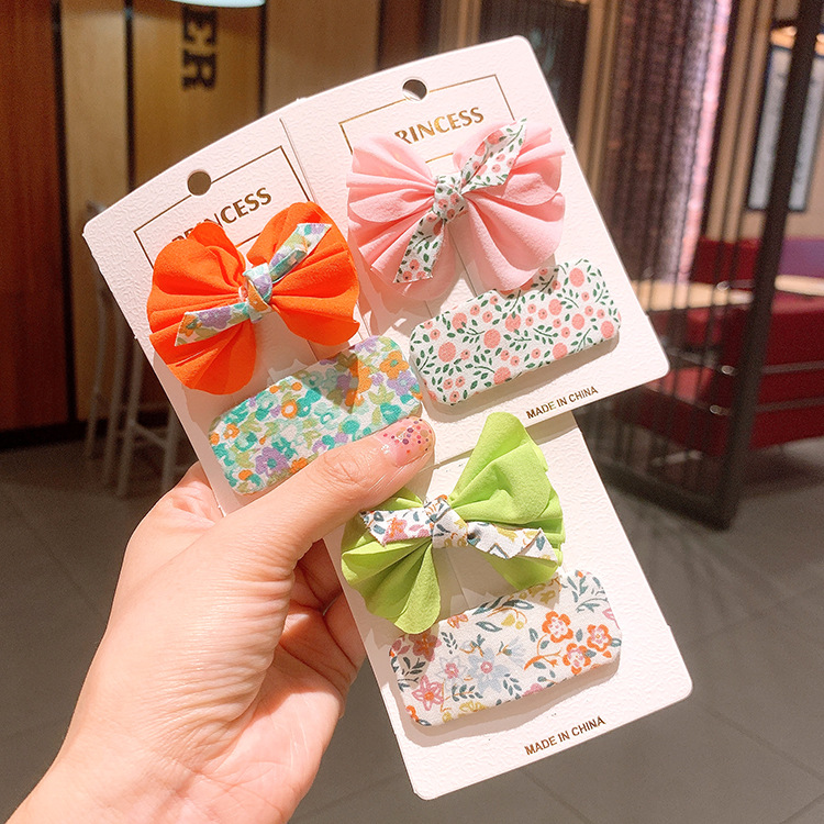 Korean  New Floral Bow Color Children's Princess Bb Clip Bangs Clip  Set display picture 4