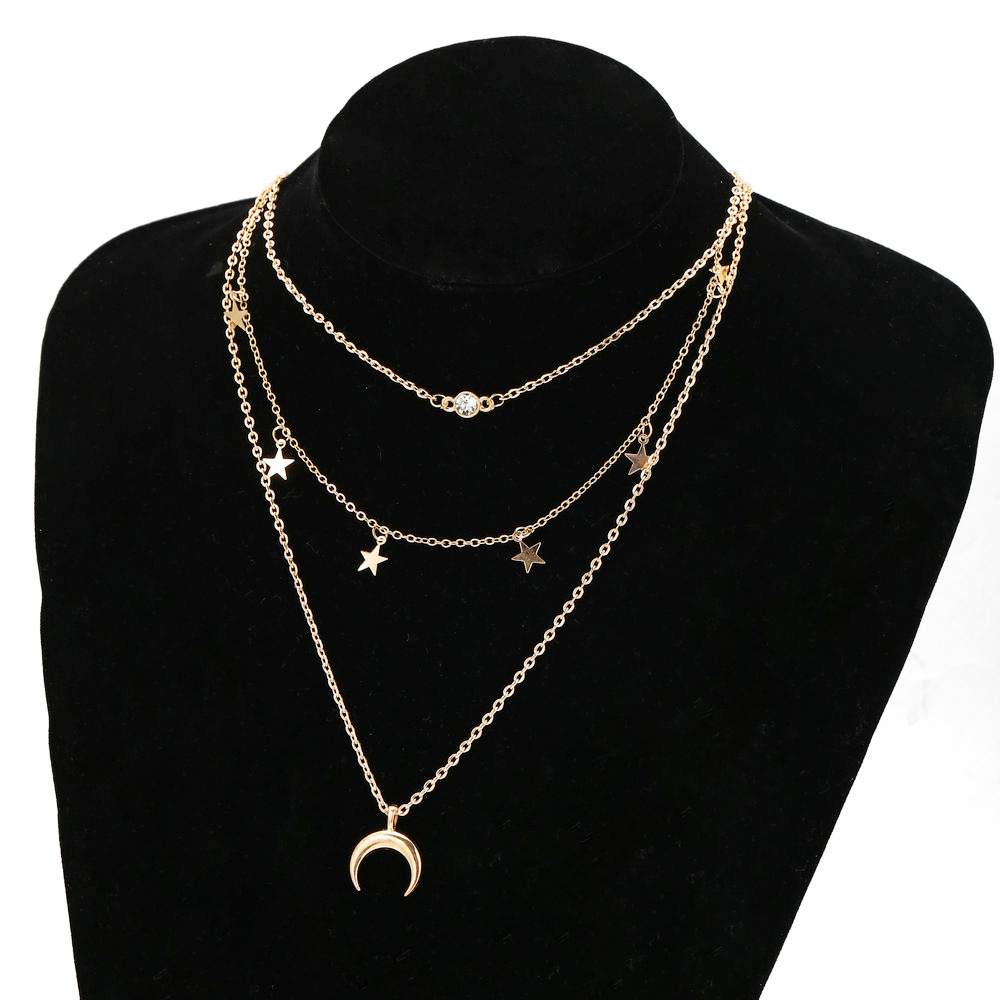 New  Creative Simple  Star Moon  Multilayer Necklace display picture 3