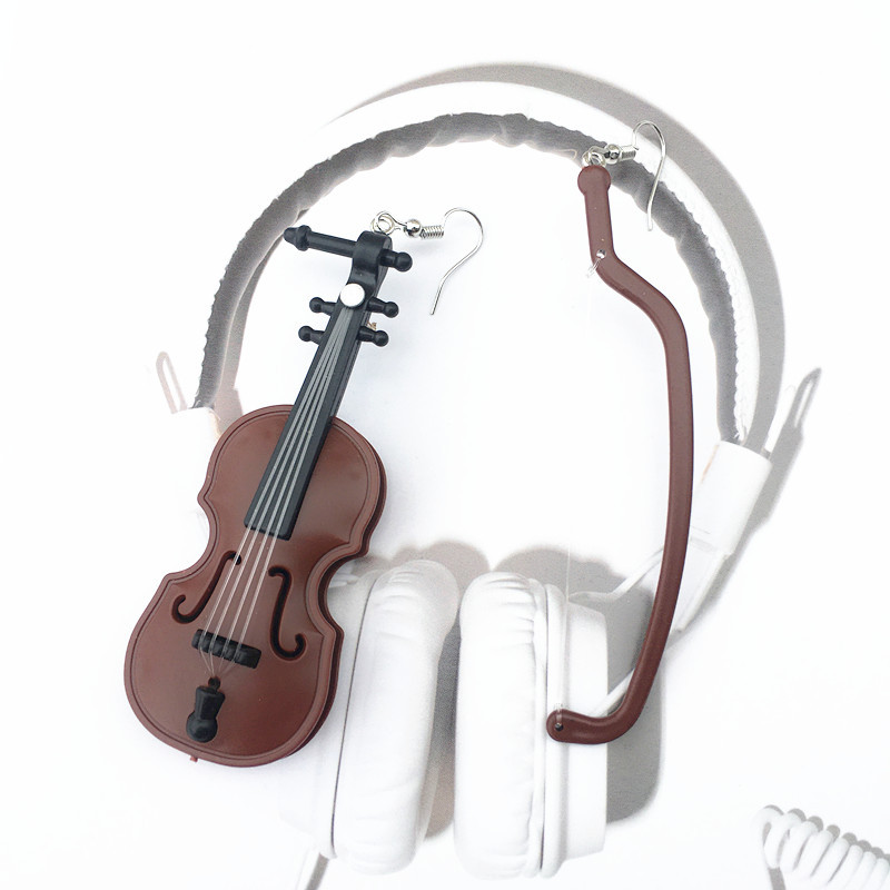 Créatif À La Main Violon Rétro Instrument De Musique Boucle D'oreille Contraste Couleur display picture 4