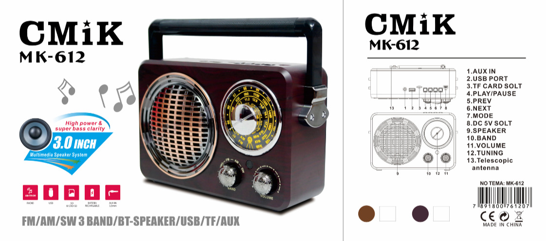 cmik retro wooden D Bluetooth speaker, outdoor handheld portable speaker, home computer, mobile phone subwoofer detail image 2