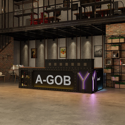 鐵作坊 鐵藝轉角吧台收銀台櫃台複古創意餐廳吧台酒吧奶茶店前台