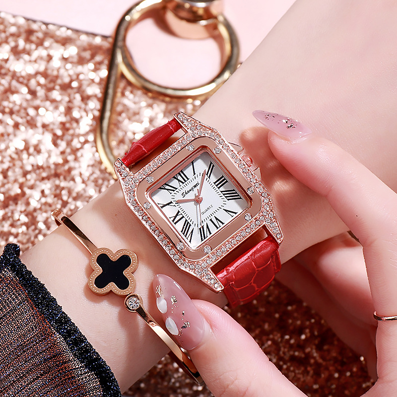 Trill Explosive money Retro Square table fashion square Belt lady watch Simplicity Roman numerals Full bore Female watch