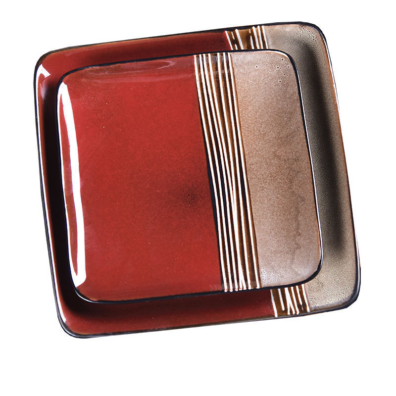 醴陵工厂定制 彩釉手绘陶瓷盘方盘陶瓷餐具盘子陶瓷西餐盘手绘盘