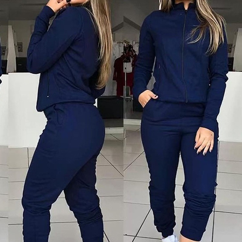 Conjunto de 2 piezas de camisa y pantalones casuales de manga larga de color sólido NSYF856