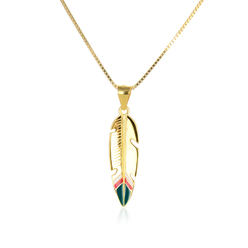 Japonés y coreano s925 Collar de plata de las mujeres retro creativo pluma gota aceite colgante simple todo partido joyería de una sola pieza de entrega