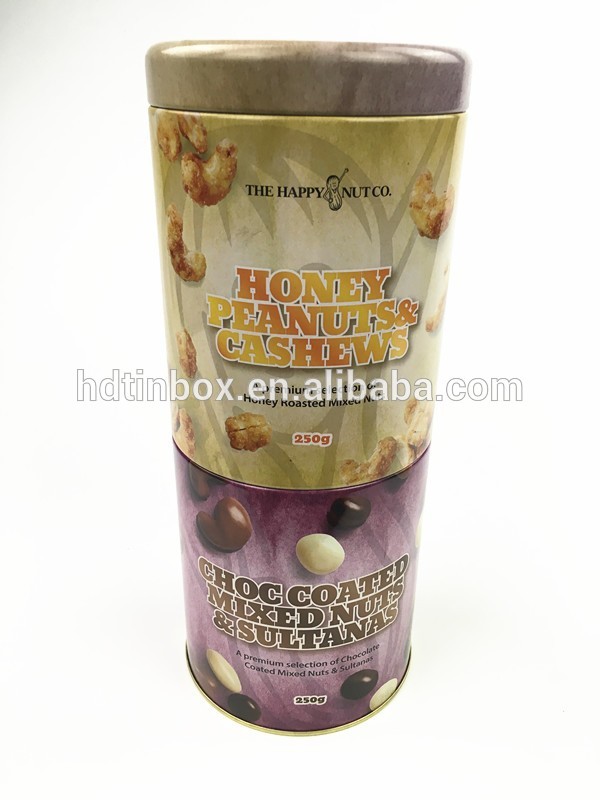 厂家销售定 制马口铁罐圆形铁盒 礼品盒 内盖两截圆罐dia105*250