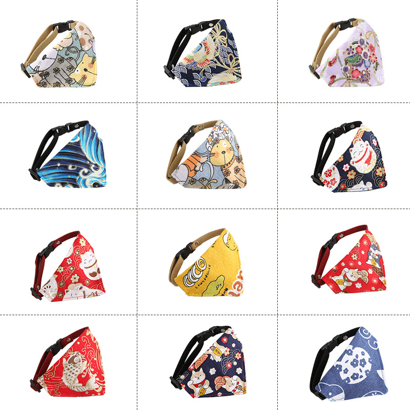 Pañuelo para mascotas estilo japonés bufanda triangular perro gato_voghion.com