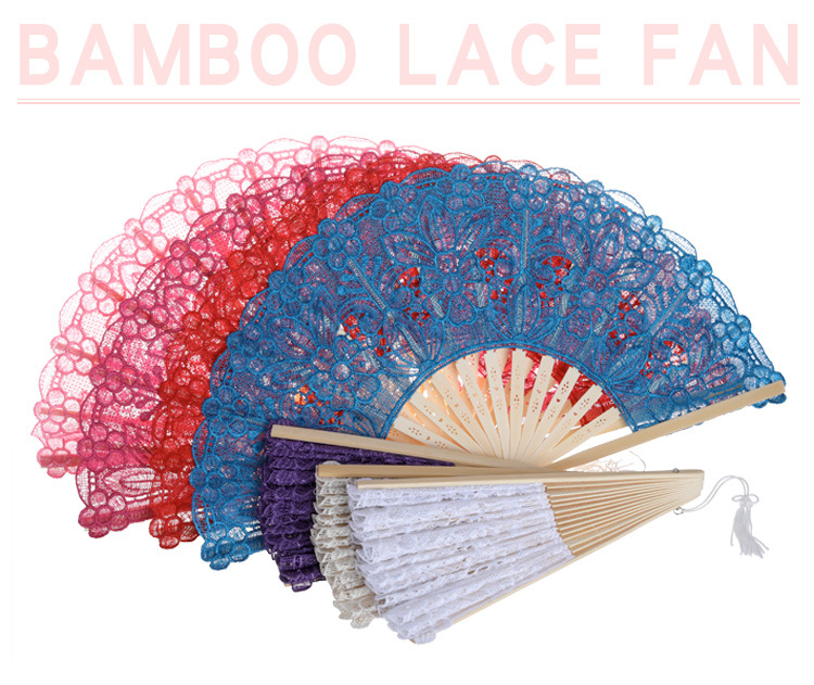 Creative new lace fans, white cotton fabric hollowed-out folding fans, performance fans, decorative fans, wedding supplies wholesale detail image 1