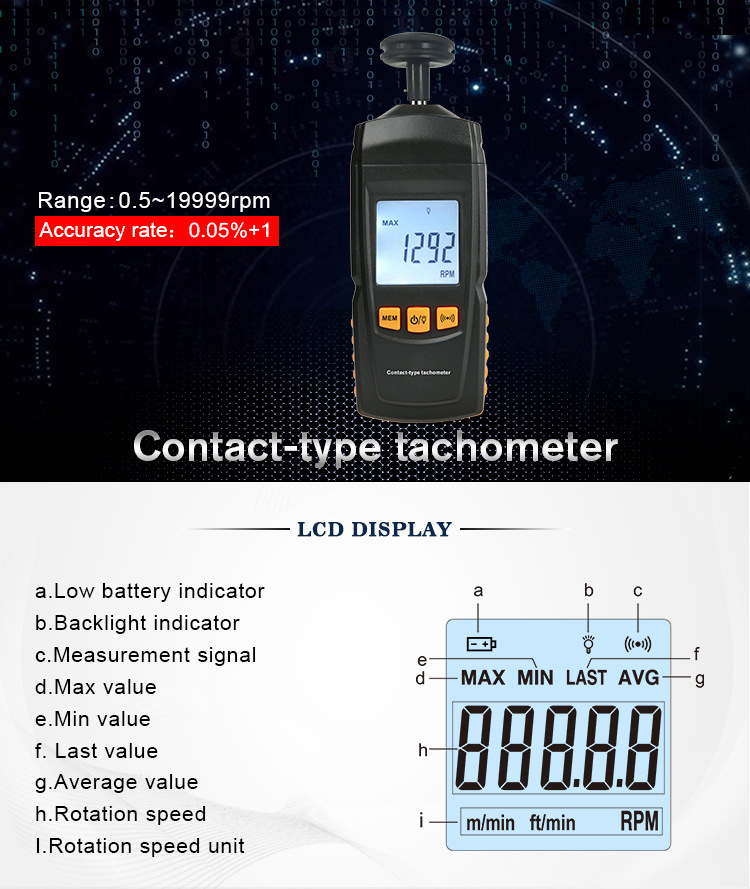 Biaozhi Gm8906 Contact Digital Tachometer Automotive Industrial Motor Speed Measuring Instrument Tachometer