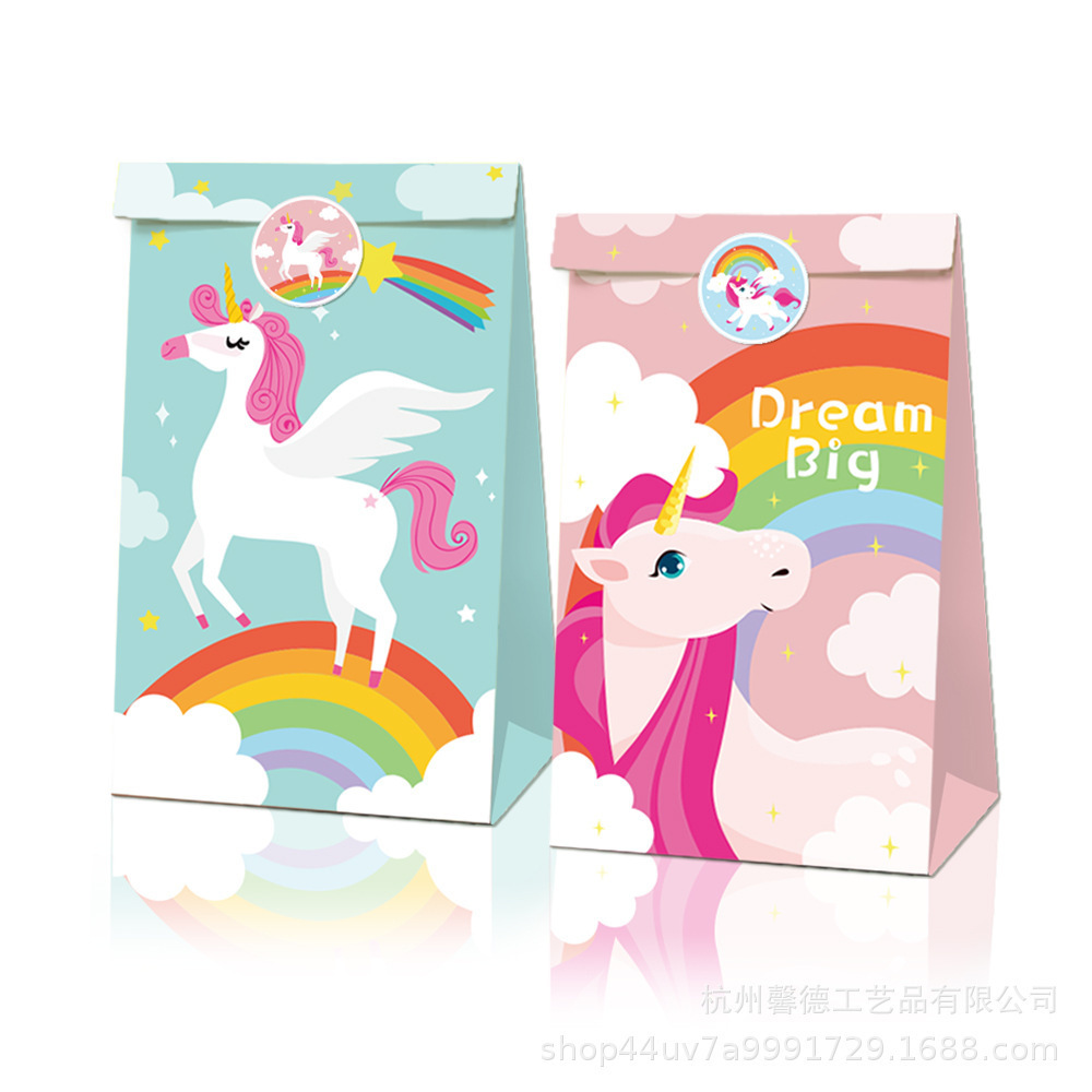 LB024亚马逊wish纸袋独角兽马派对手提袋 独角兽糖果袋礼品纸袋