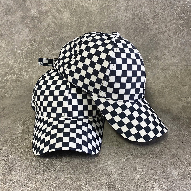Berretto da baseball con scacchiera plaid per bambini, coppia di studenti coreani, cappello con lingua d'anatra hip-hop_voghion.com