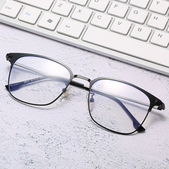 2021 New Retro Business Flat Frame Metal Half Brow Myopia Glasses Men Anti Blue Light Myopia Glasses