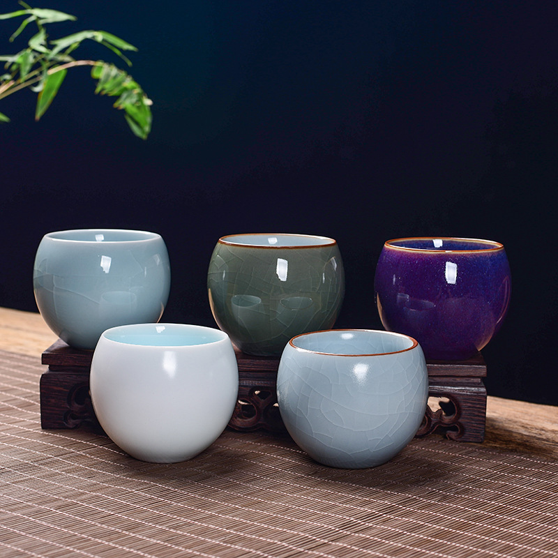 Taza de plata con incrustaciones de taza Master Copa única Ru horno oficial horno conjunto de té juego Kung Fu taza de té taza de plata cuenco
