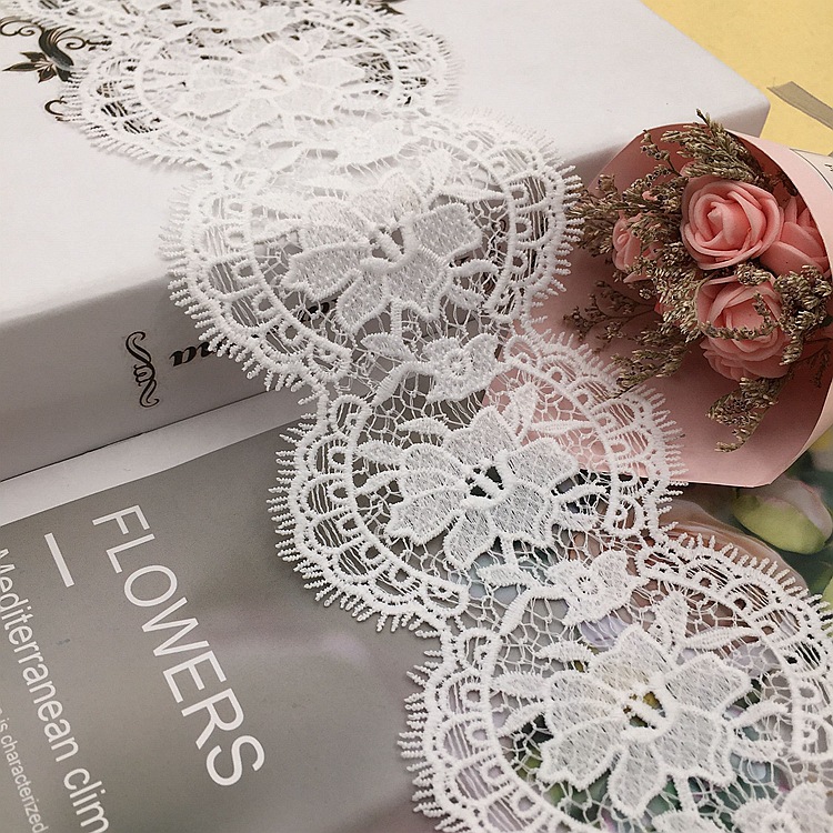 厂家新款水溶花边刺绣牛奶丝 双边精致带睫毛绣花条码服装diy辅料