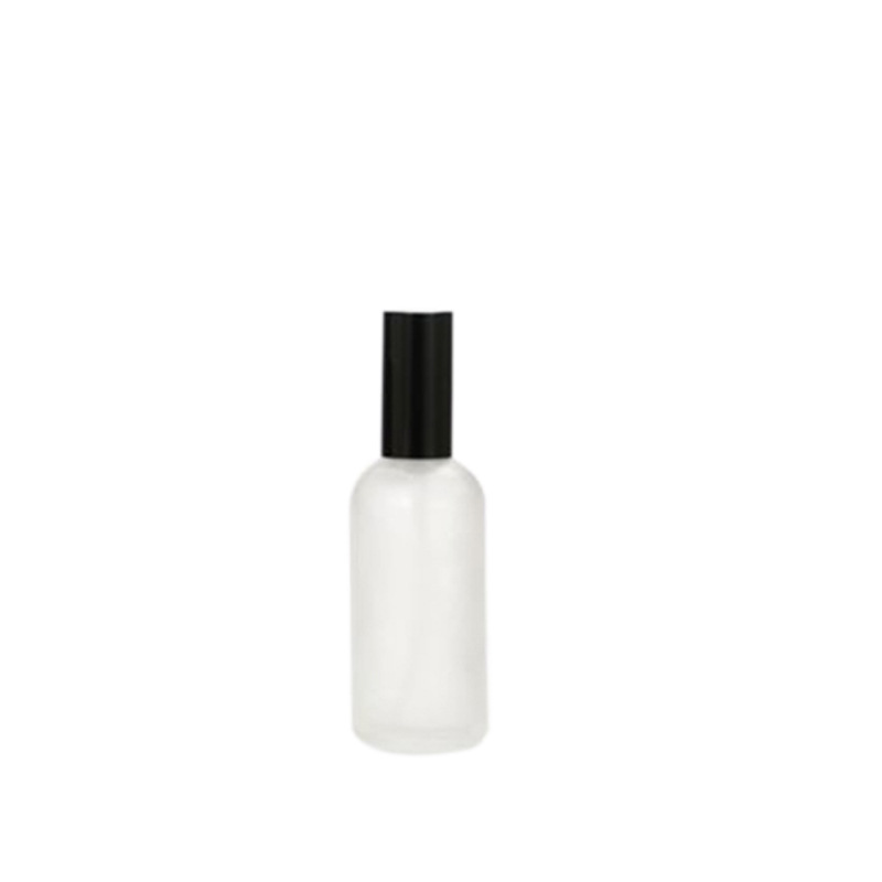 Botella de aceite esencial esmerilado transparente al por mayor 30ml cabeza de bomba de loción de pulverización de aluminio electroquímico negro 50ml subbotella cosmética