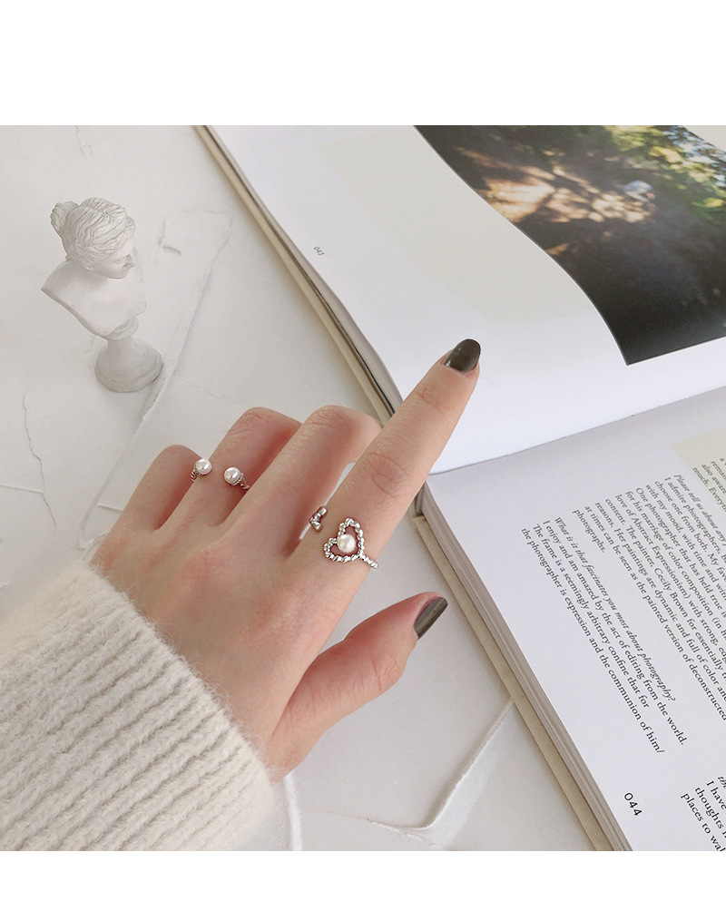 Simple Style Heart Shape Sterling Silver Plating Artificial Pearls Open Ring 1 Piece