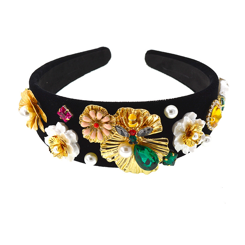 Black Color Baroque Vintage Baroque Long Pearl  Knotted Bud Headband Polka Dots