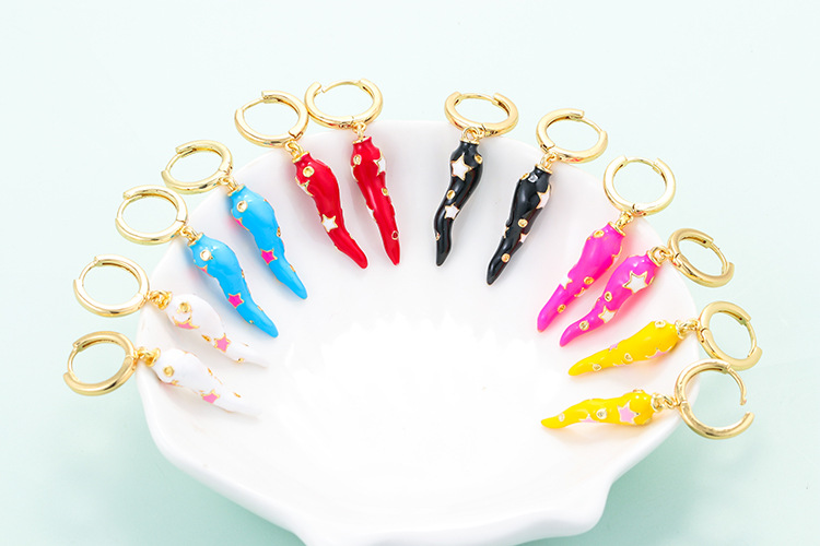 Copper Material Geometric Pattern Korean Dripping Oil Multicolor Small Pepper Copper Earrings