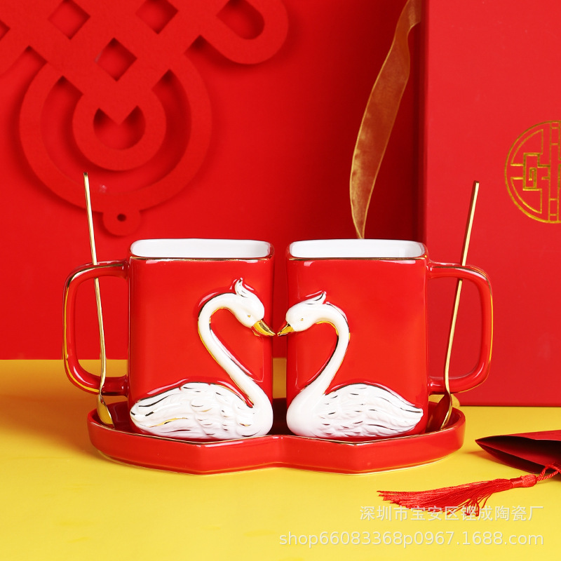 originality glass a pair Mug lovers Right cup With cover personality Ceramic cup Lovers money marry gift